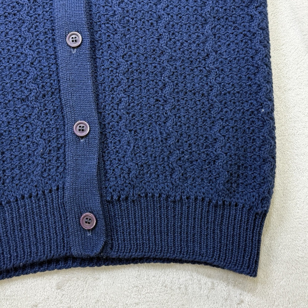 Vintage Pendleton Wool Cable Knit V-Neck Sweater Vest Navy Blue Mens Small 34 - Picture 4 of 9